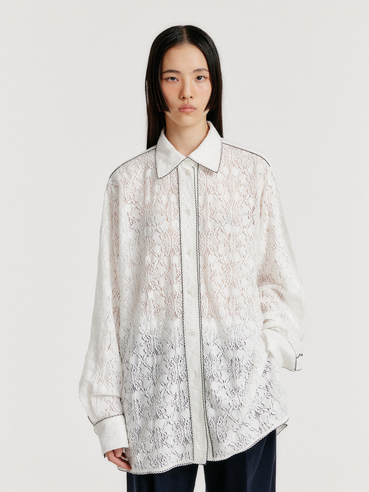 YOLO Oversized Lace Trim Shirt - Ivory