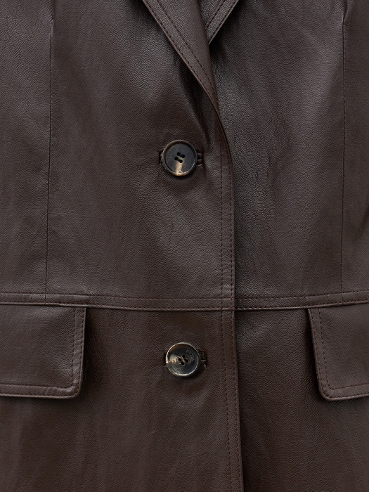 OVER FIT SINGLE LEATHER JACKET-BROWN