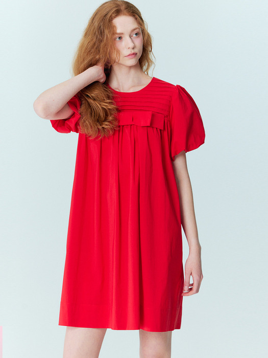 Ribbon cotton mini dress_red