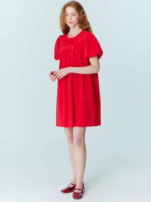 Ribbon cotton mini dress_red