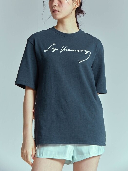 EMBROIDERY LETTERING T SHIRT[TEAL]