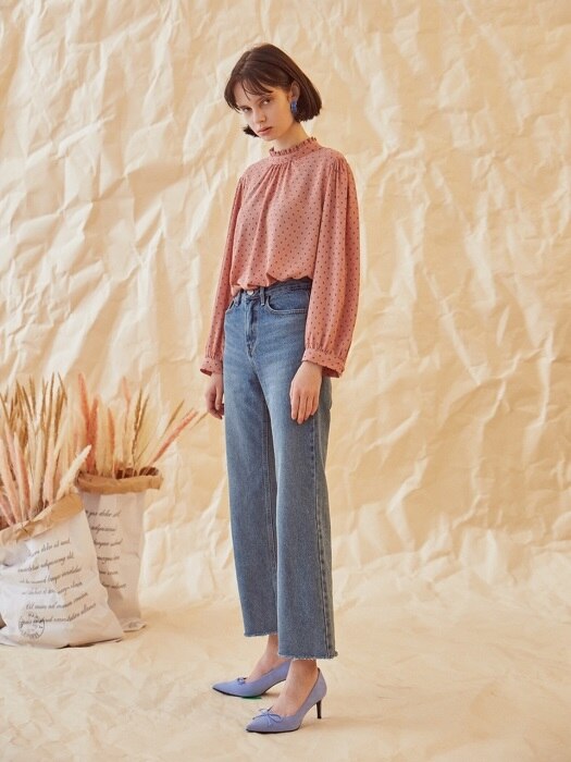 FRILL STAND COLLAR BLOUSE  PINK