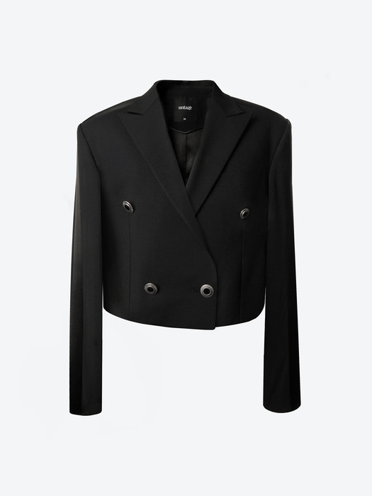 Double-Breasted Cropped Wool Tuxedo Jacket(WOMAN)_UTH-FB07 