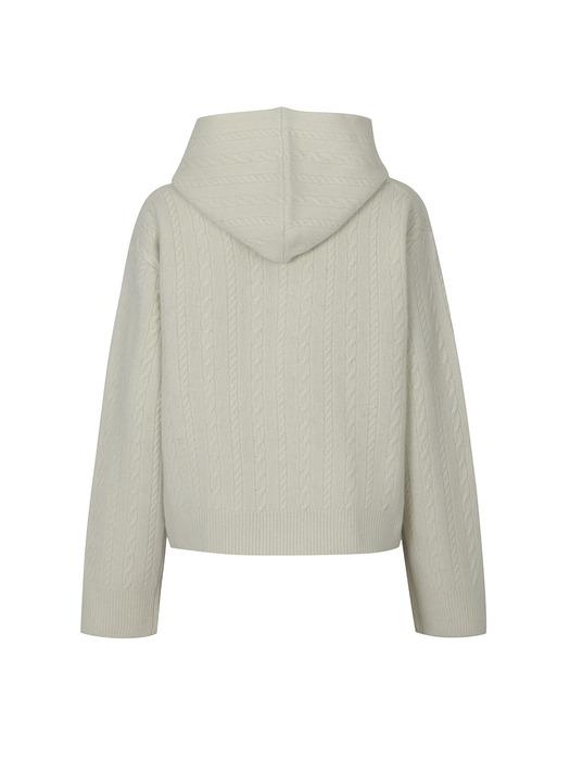 Cashmere-Blend Cable Hooded Zip Up Jumper