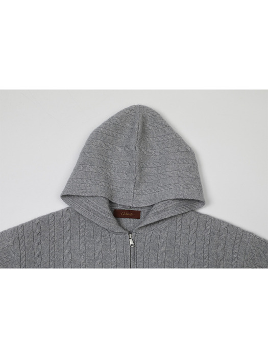 Cashmere-Blend Cable Hooded Zip Up Jumper