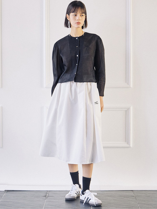 Simple A line Embroidery Skirt-White