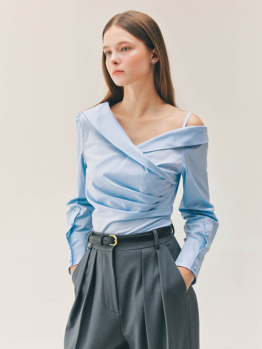 MIRIAM One shoulder shirt blouse (Off white/Light blue)