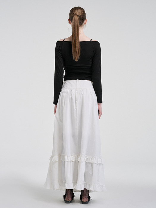 Maxi Frill Ribbon Skirt, White