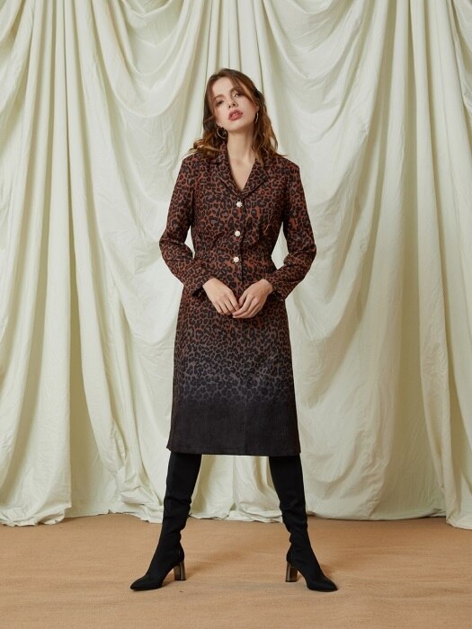 Leopard Corduroy Tailored Collar Dress