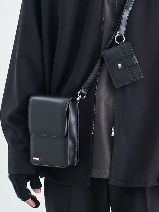 minimal bar square leather bag & multi card wallet black
