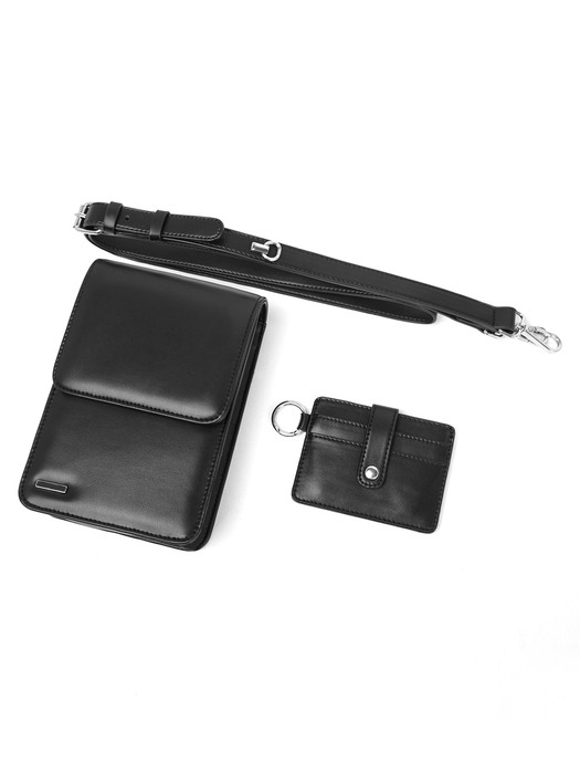 minimal bar square leather bag & multi card wallet black
