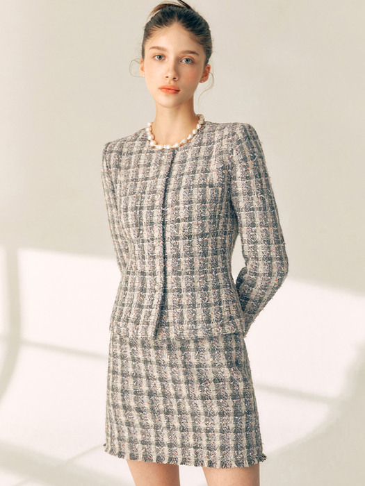 RITA H-line tweed wool mini skirt (Deep gray)