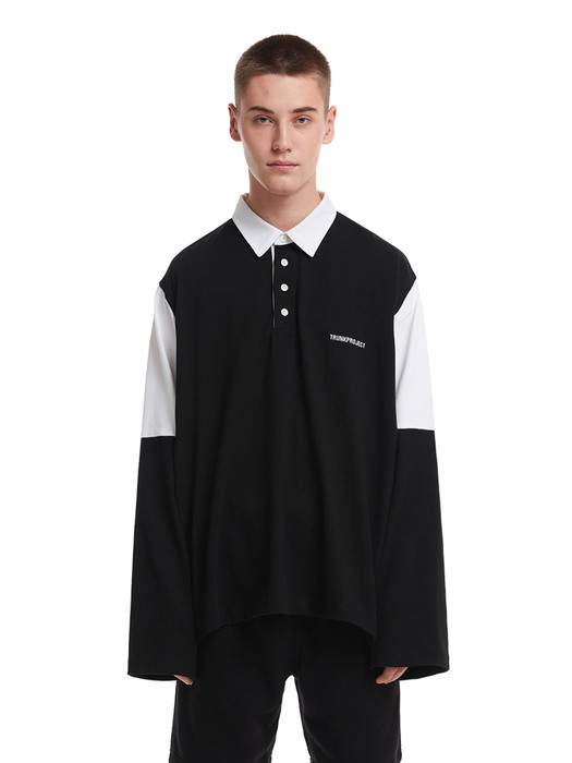 Paneled Polo Shirt_BLACK