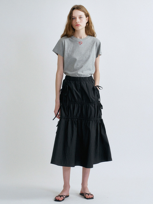 S Shirring Detail Skirt_Black