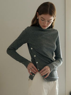Cest_Side open button knitted top_GRAY