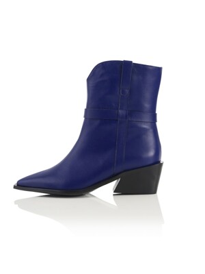 Wooden Chunky Western Boots - Navy