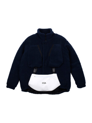 [UNISEX] ``HAND MUFF`` Navy Faux-Shearling Jacket (Navy)
