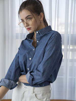 A3404 Classic denim shirts_Medium blue