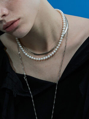 Pearl n Chain Necklace_Silver