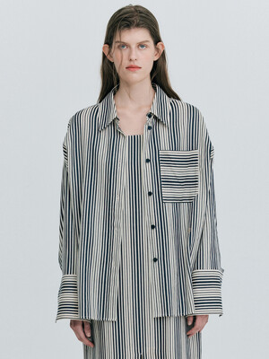 Stripe Over Fit Shirts_Navy