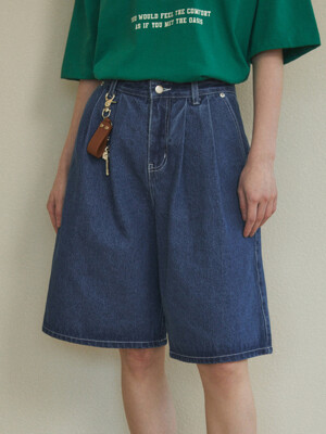 W/Bermuda Two-Tuck Washed Denim Pants 4color