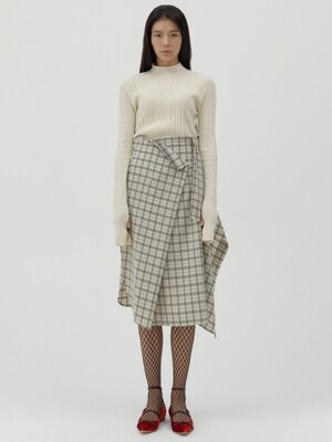 Asymmetric draped wool checked skirt [Egg]