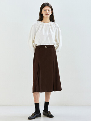 B Wool Classic Belt Skirt_Choco Brown