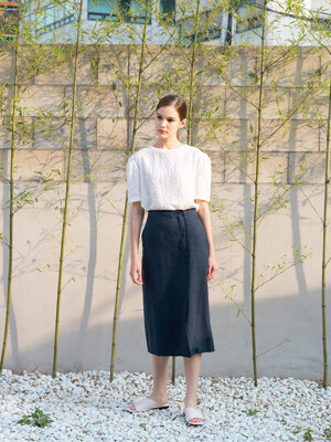 LINEN SLIT SKIRT_NAVY