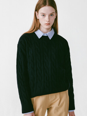 Round Cable Knit Navy