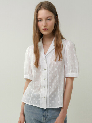 cotton dot puff blouse (white)