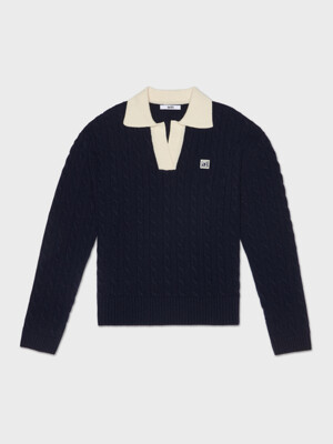 Cable collar knit_navy