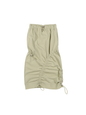 Adjustable shirring midi skirt (Khaki)
