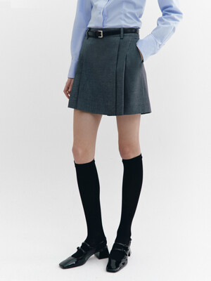 Pleats Wrap Skirt-type Shorts CHARCOAL GREY