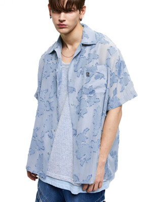 FLORAL JACQUARD HALF SHIRT - SKY BLUE