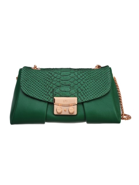 LORA WILD SNAKE & CASUAL NAPPA SHOULDER BAG - GREEN & GREEN