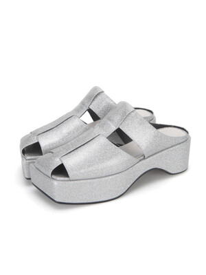 Open squared toe platform mules | Sparkling silver
