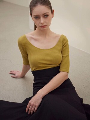 PURE BY FAYRI Ballet Round Neck Rib Tee (Olive Green)