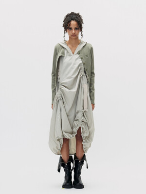 NYLON HOODED BALLON DRESS GRAY