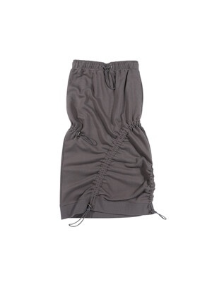 Adjustable shirring midi skirt (Dark grey)