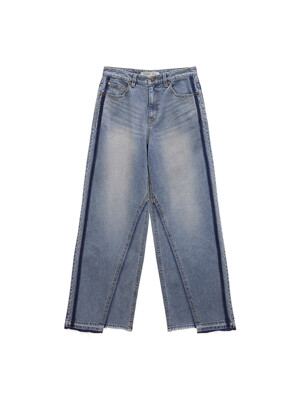 CUT POINT WASHED DENIM PANTS IN BLUE