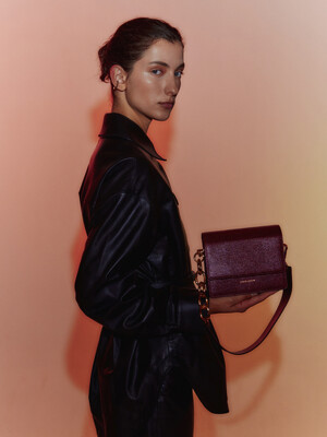 Mini Bold Chain Bag in Lizard Deep Burgundy