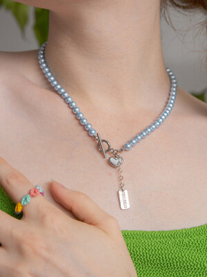 Skyblue pearl with heart pendant necklace