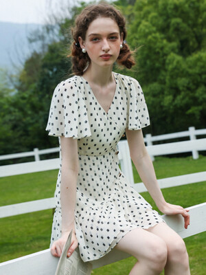 Cest_French polka dots v neck dress