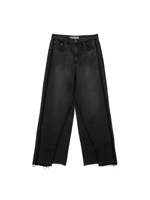 CUT POINT WASHED DENIM PANTS IN BLACK