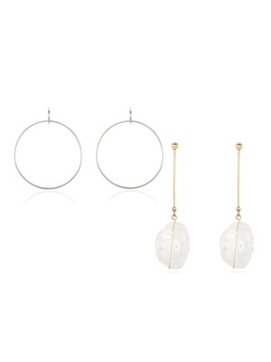 Tow Ring Earring+Long Bar Ice Earring