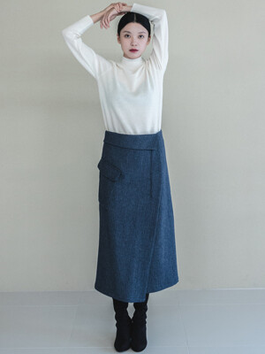 Unbal Pocket Blue Wool Skirt