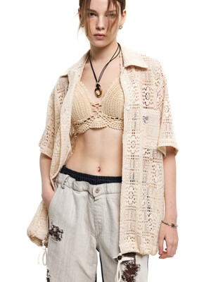 BEADS STRING KNIT HALF SHIRT - IVORY