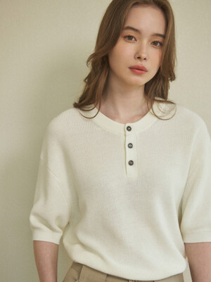 W/Cool Washable Henley Neck Half Knit 5color
