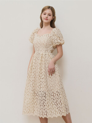 Flower lace Fuff Dress (Cream)