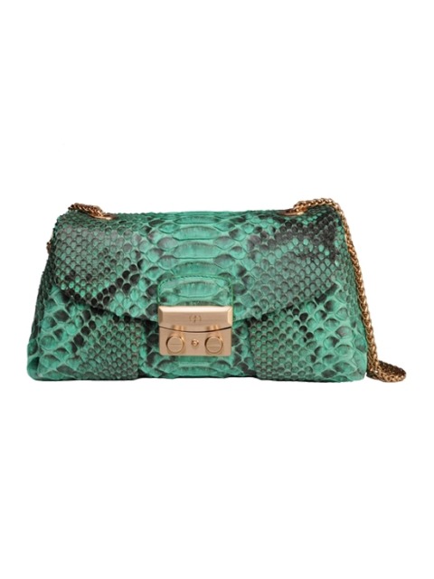 LORA REAL PYTHON SHOULDER BAG - TWOTONE GREEN